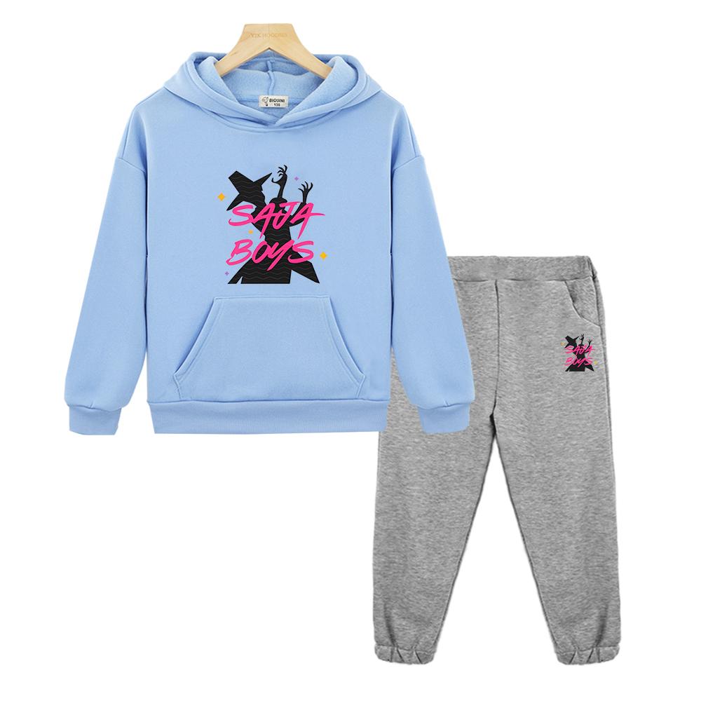 Saja Boys Hoodie Fleece Sweatshirt Jacket 2pcs Pullover+pant Kpop Demon Hunters Autumn Boy Girl Hooded Sets Kids Boutique Clothe