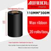 110x300m Wax & Resin Full Resin Water Washable Thermal Transfer Ribbon Roll for Barcode Label Printers.