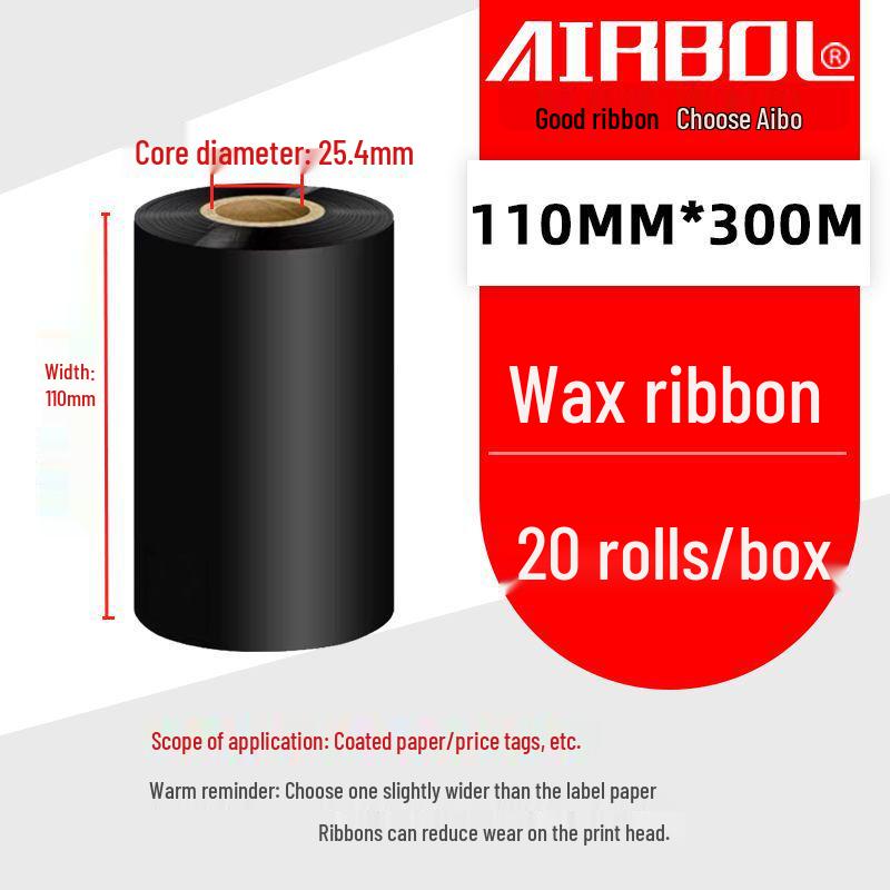 110x300m Wax & Resin Full Resin Water Washable Thermal Transfer Ribbon Roll for Barcode Label Printers.