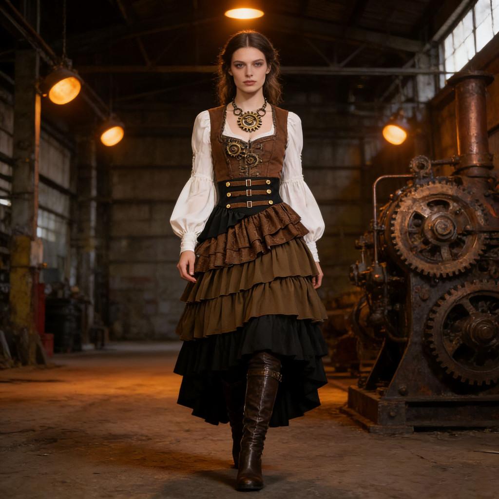 Gothic Steampunk Pirate Skirt For Women With Layered Ruffles For Costume Parties