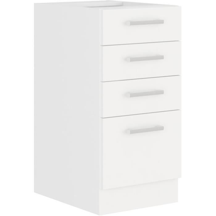 ATLAS Meuble bas 4 tiroirs - Décor blanc - L40 x P52x H82 - Plan de travail non inclus