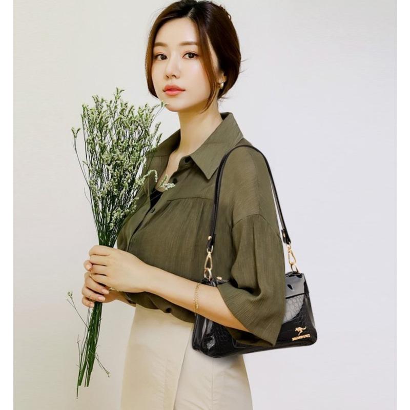 3 Layers Women Handbag Purses Luxury Designer Patent Leather Shoulder Messenger Bags for Female Vintage Crocodile Summer Sac