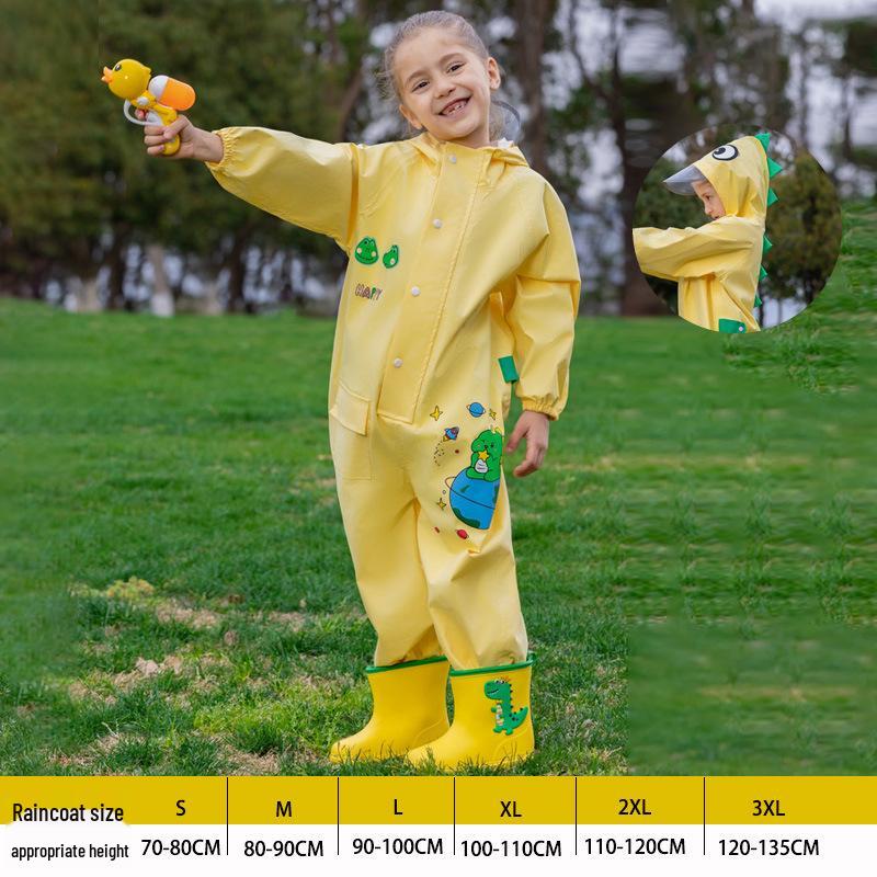 Kids' Full-Body Rainproof One-Piece Suit with Hood for Boys and Girls