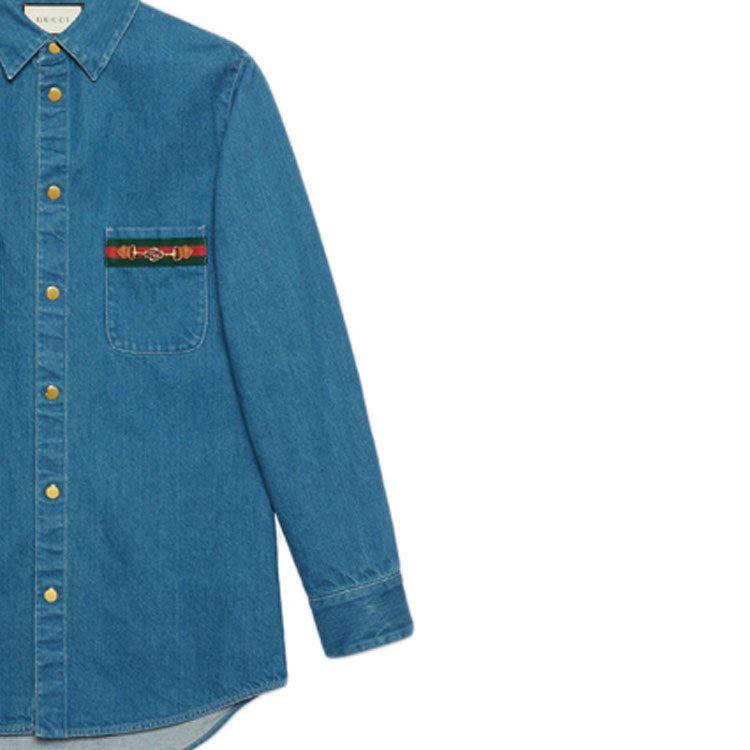 Web-detail Long-sleeve Denim Shirt 626480-XDBCG-4447