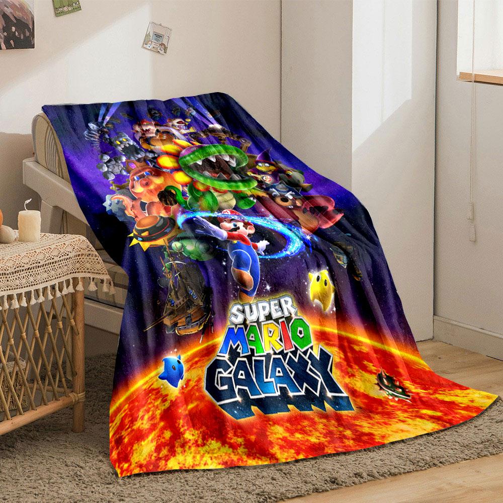 Bunte Charaktere und Elemente aus **Super Mario Galaxy** im Weltall. Decke für alle Jahreszeiten Mittagspause Überwurf Geschenk