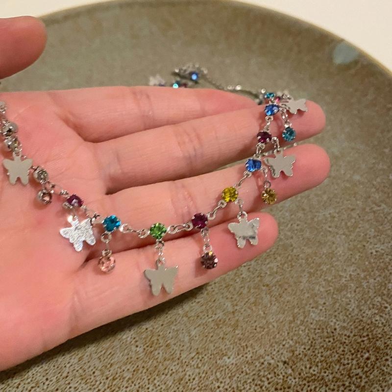 Fashion Mini Butterfly Tassels Colorful Zircon Collar Necklace Temperament Choker Party Jewelry Clavicle Chain Necklace