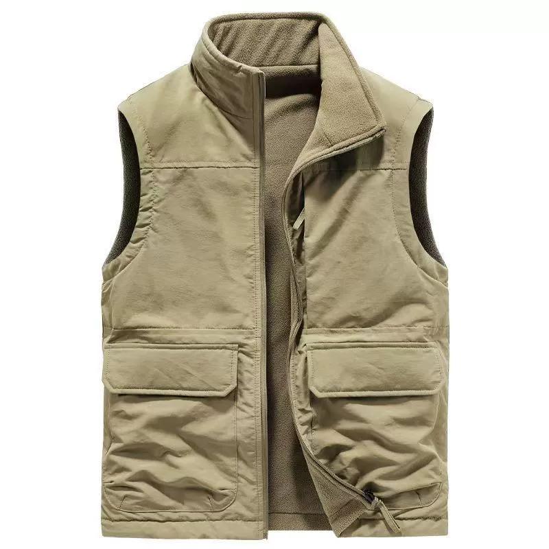 Autumn and Winter Men's Outdoor Double-sided Wear Plus Velvet Vest Multi-pocket Casual Tooling Vest Sleeveless Jacket