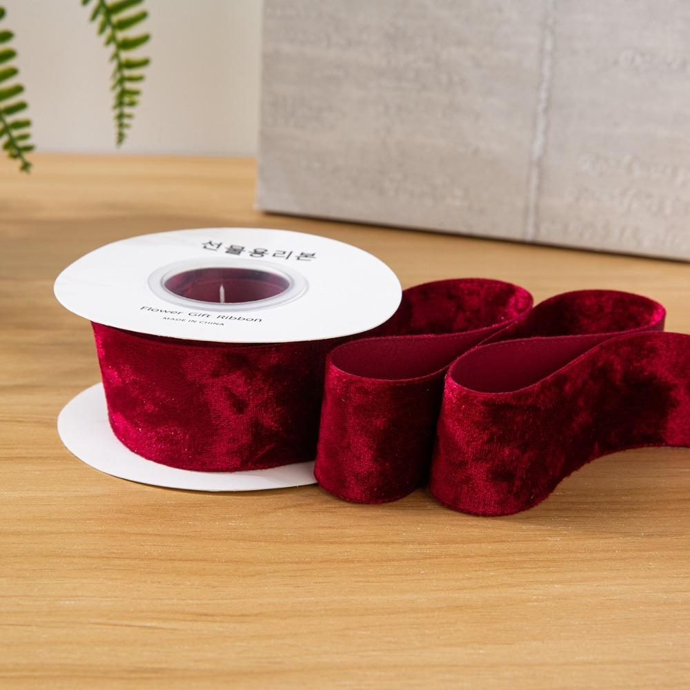 

3.8cm Width Velvet Wired Ribbon Crushed Velvet Rhinestone Velvet Ribbon 5 Yards Length Gift Wrapping Ribbon L красный