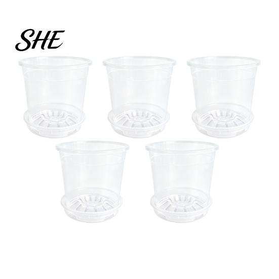 Indoor Garden Flower Planters Clear Plastic Orchid Pot with Saucer, Plant Ventilated Pots for Succulents Drainage Holes, Rose, Phalaenopsis, Seedings