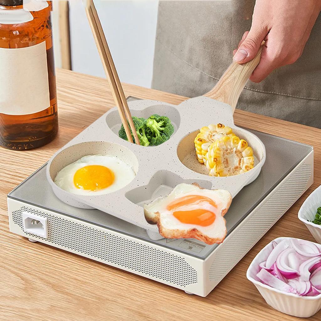 4 Holes Egg Frying Pan Steak Baking Burger Breakfast Maker Cookware Skillet Creative Heart Round Star Shape Kitchen Accessories