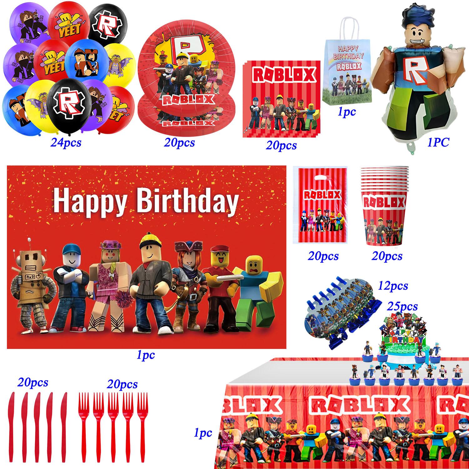 185 шт. Декорации для дня рождения Roblox, принадлежности для вечеринки Roblox, одноразовый баннер, скатерть, стакан, тарелка, набор для детского душа