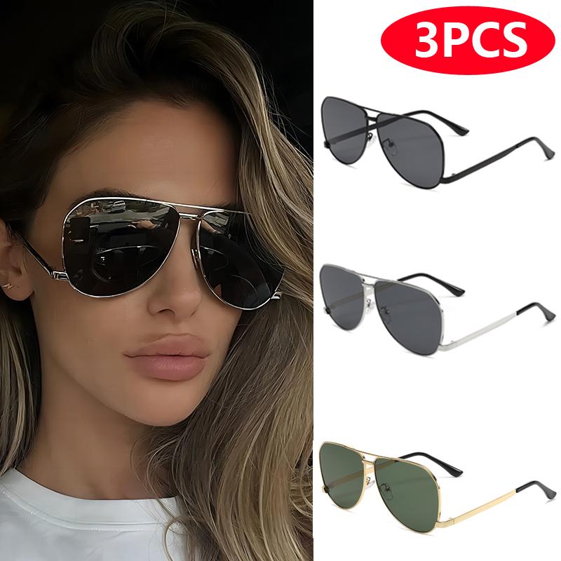 

3pcs Oval Pilot Sunglasses Double Bridge Goggles Women Retro Trend Outdoor Metal Sun Glasses High Quality Classic UV400 Unisex