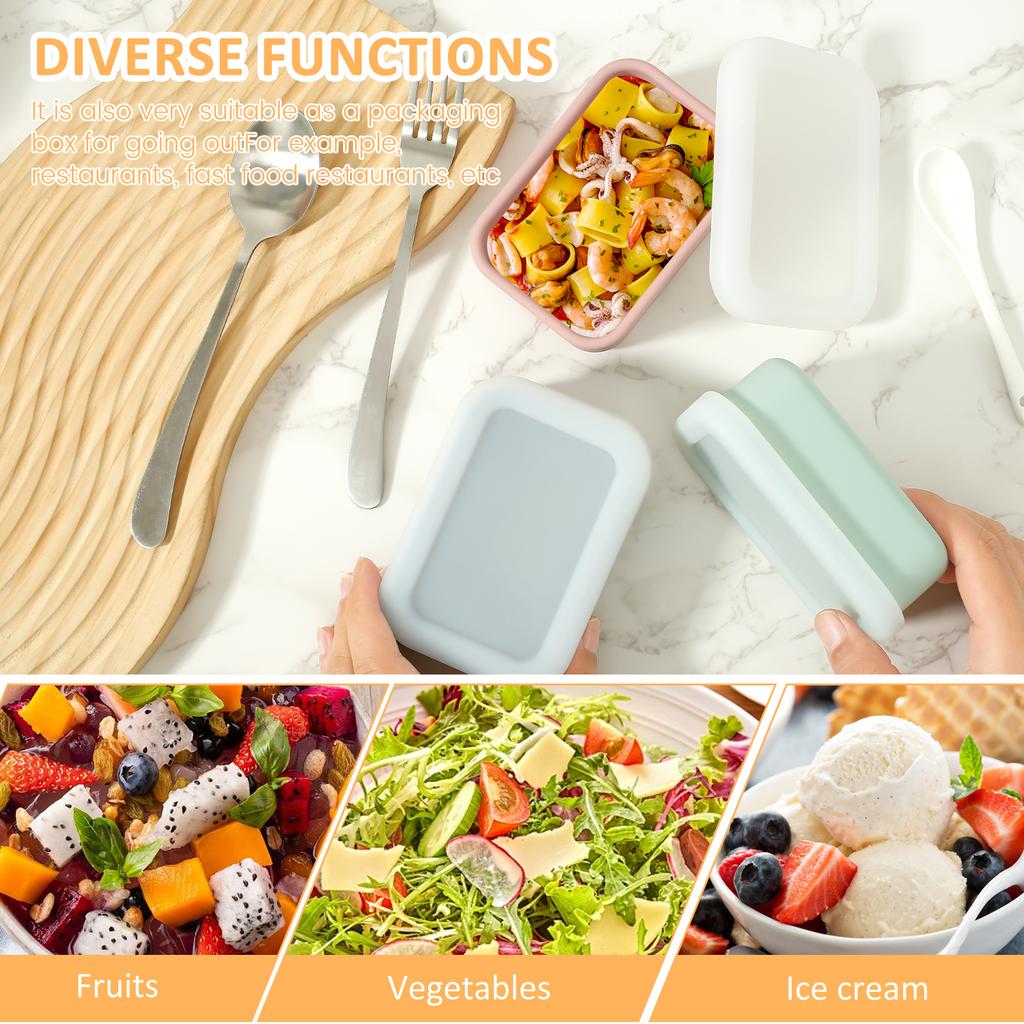 3Pcs Silicone Bento Boxes Lunch Container, Fresh-keeping Leak-Proof Lunch Container with Lids, BPA-Free Food Storage Container