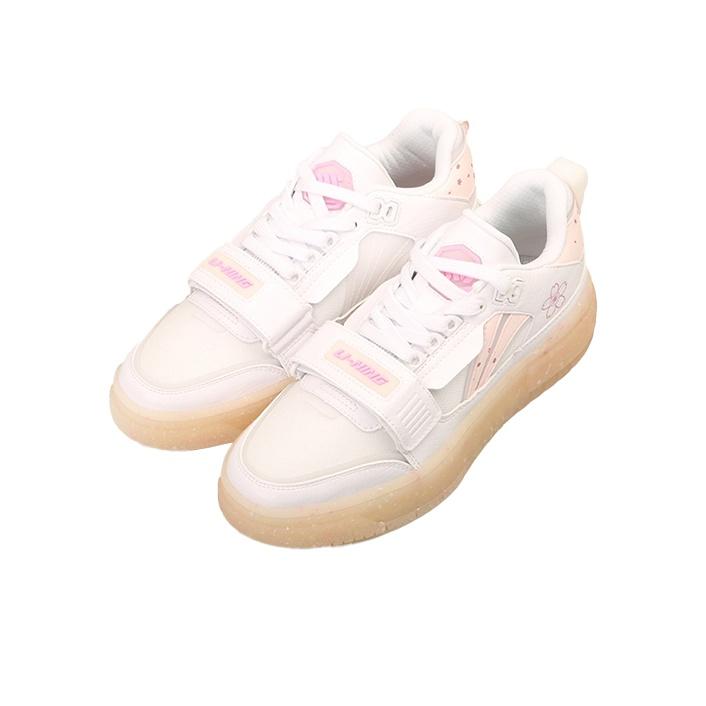 Li Ning Badfive Trendy Shock Absorbing Non-Slip Wear-Resistant Lightweight Low-Top Retro Basketball Shoes Women Sneakers White Pink ABCS050-1