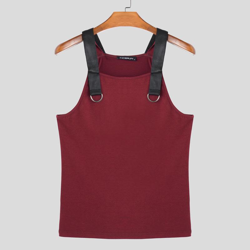 

INCERUN Летние мужские безрукавные лоскутные майки на бретелях однотонные повседневные 5XL красный