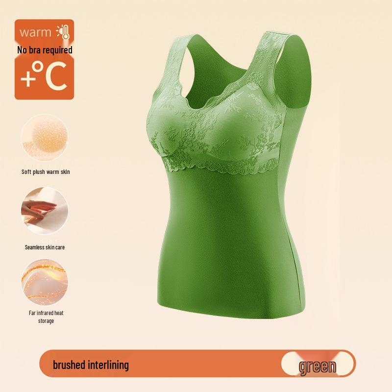 Women's Embossed Jacquard Warm Vest with Chest Pads - Fleece-Lined, Bra-Free Base Layer
