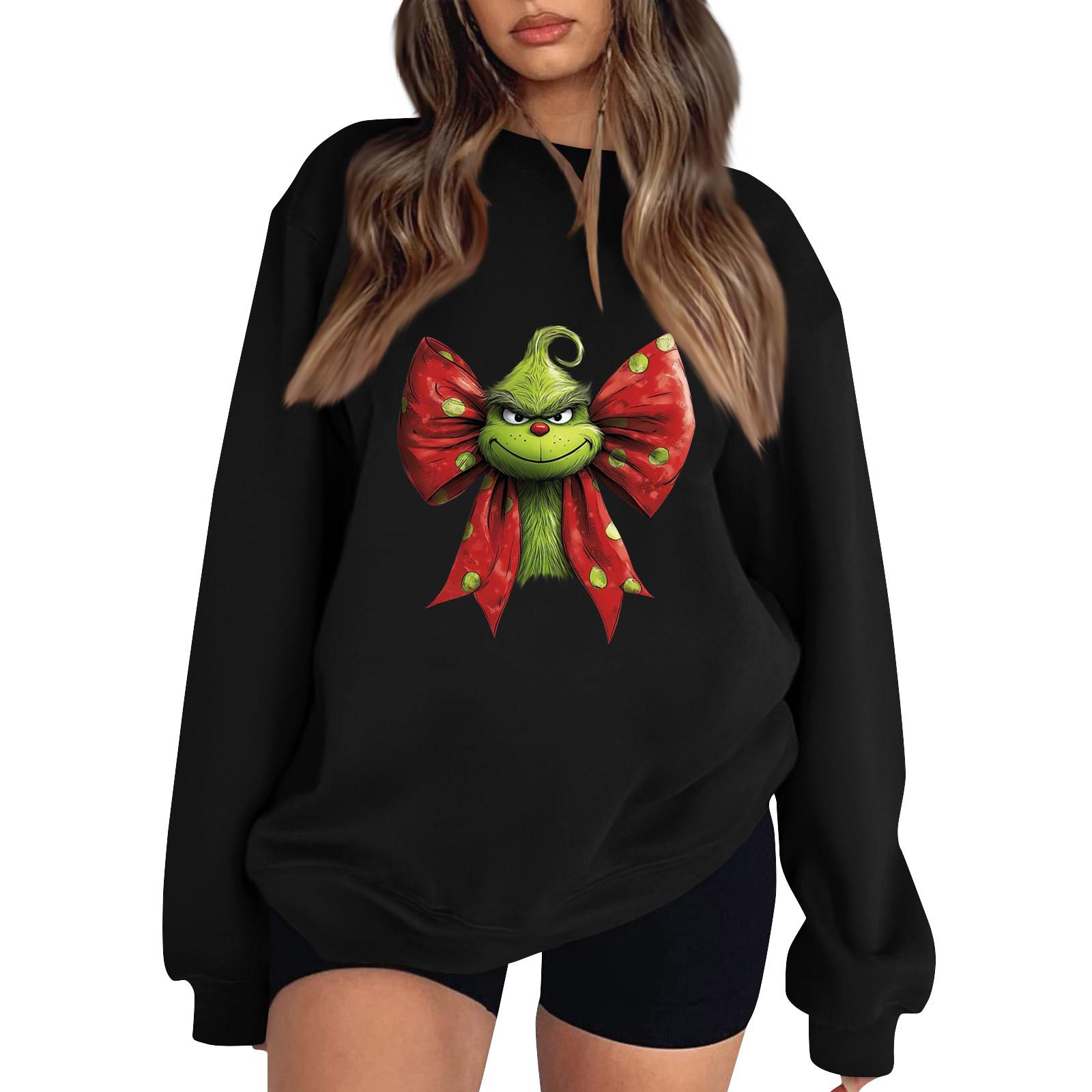 

Женская толстовка, спортивная, рождественская, с принтом, пуловер, толстовка с круглым вырезом и длинными рукавами, повседневная толстовка M чёрный