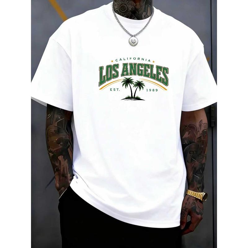 European Sizes Men's Los Angeles Print T-Shirt - Soft Medium-Stretch Blend Crew Neck Tee With, Regular Fit Casual Shirt Suitable