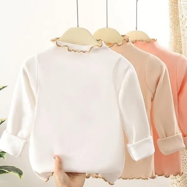 Girls' Fleece Color Block Ruffle Long Sleeve Base Layer - Versatile & Warm for Autumn/Winter