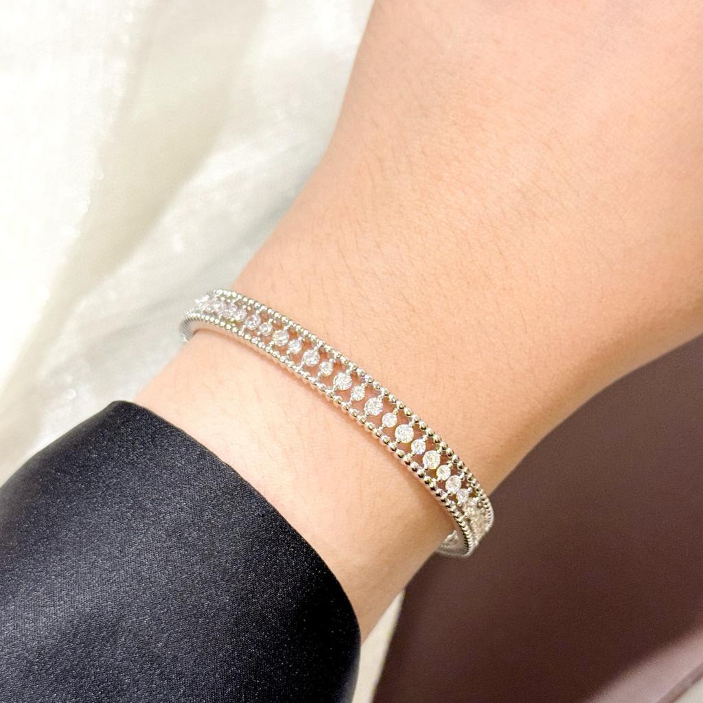 Nouveau Bracelet Vintage 100% Argent Sterling 925 Pavé Zirconia AAA Bordure Perles Creusées Bracelet Pour Femmes Bijoux Fins