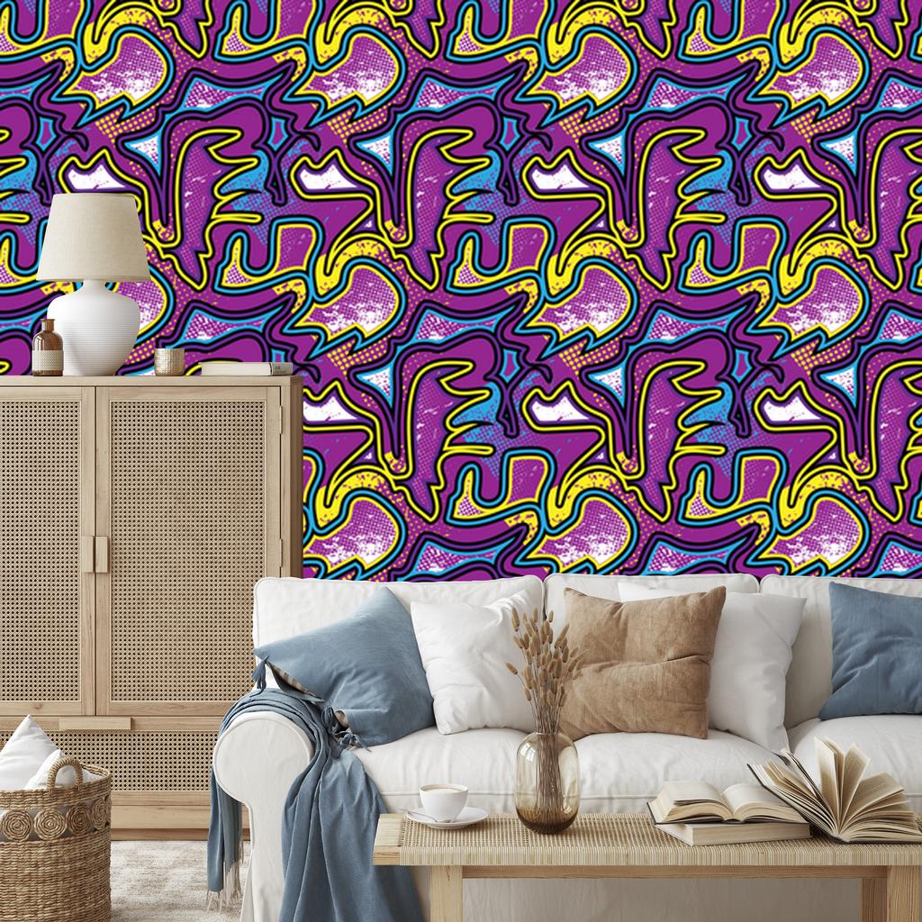 Purple Graffiti Wallpaper for Living Room and Bedroom 50x1000
