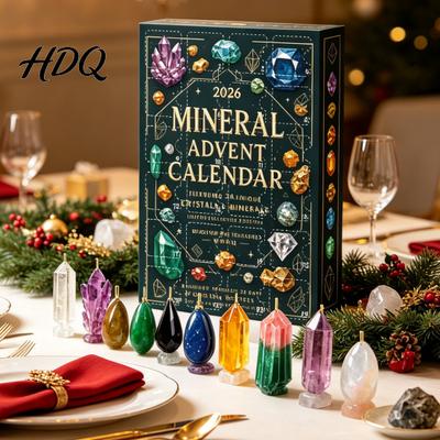 Caixa de Coleção de Minerais Calendário do Advento de Pedras Preciosas Conjunto de Contagem Regressiva de 24 Dias para o Natal com Rocha 2D para Adultos Enfeites de Acrílico Decoração para Pendurar na Árvore