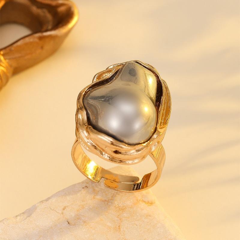 Fashionable, Unique, Retro, Irregularly Colored Imitation Irregular-shaped Pearl Ring Finger Ring for Women