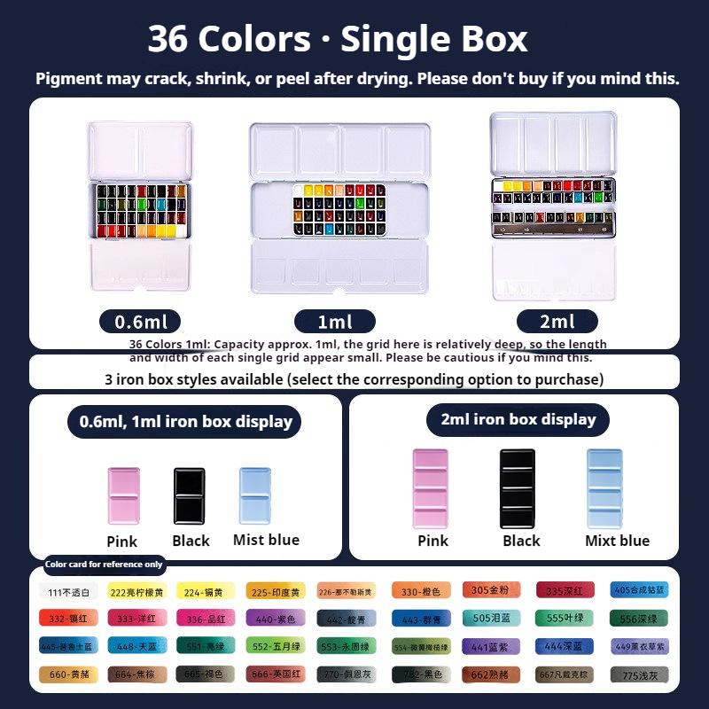 Portable Travel 24/36/48 Color Solid Watercolor Paint Metal Box Palette Schmincke Watercolor Painting Set Art Drawing Supplies
