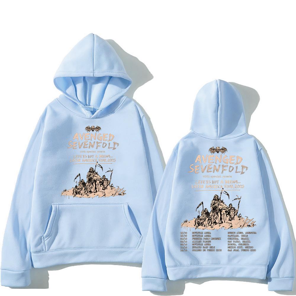 Mikiny Avenged Sevenfold Mikiny Avenged Sevenfold Turné po Latinské Americe 2025 Hip Hop Y2k Dámské Pánské Volné S Kapucí Přes Hlavu