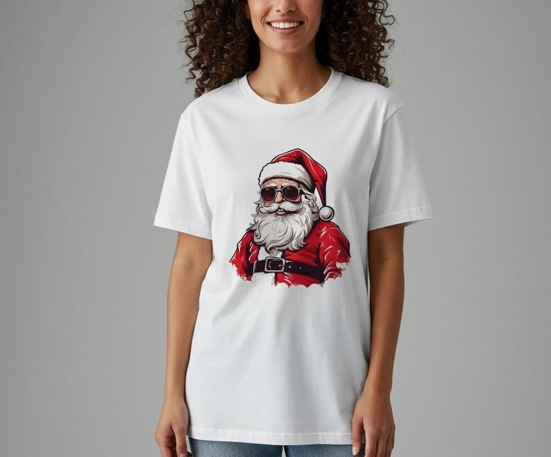 Cool Santa TShirt with Sunglasses Modern Christmas Apparel Funny Holiday Graphic Unique Unisex Gift Idea for Simple Style Tops