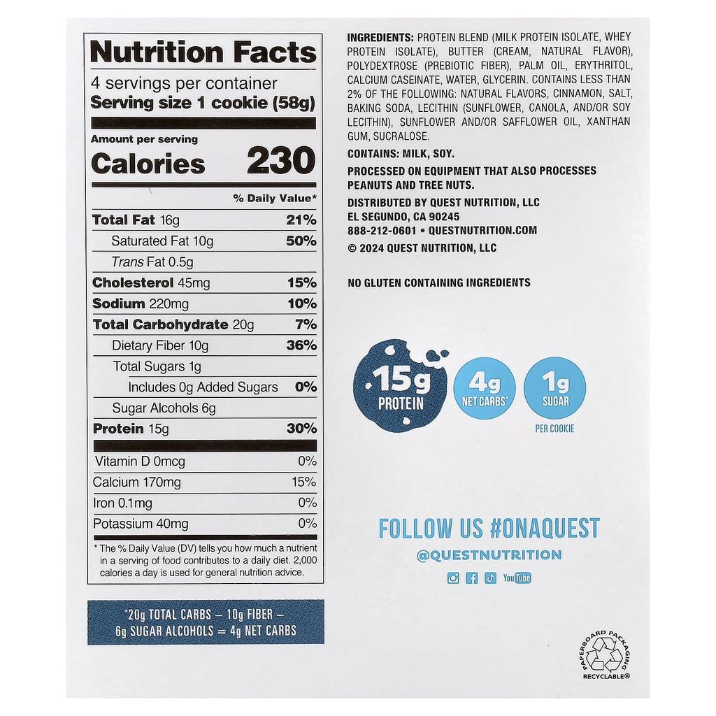 Protein Cookies, Snickerdoodles, 4 Cookies, 58G (2.04Oz) Each
