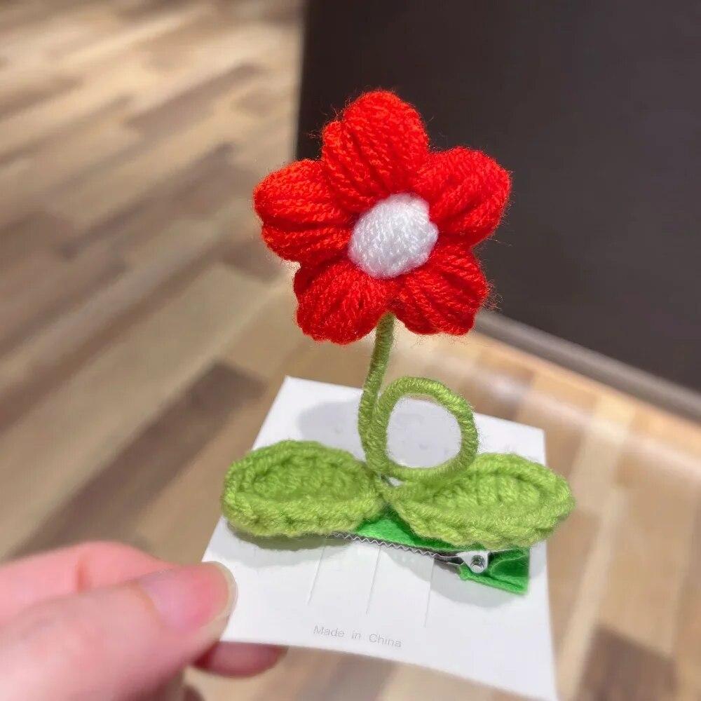 Flower Hair Clips Handmade Knitting Wool Hairpin Alligator Clips for Girls Sweet Barrettes Kids Headwear Hair Accessories