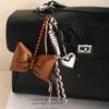 Handmade Pearl Butterfly Heart Bag Charm With Brown Bow For Fashion Accessories