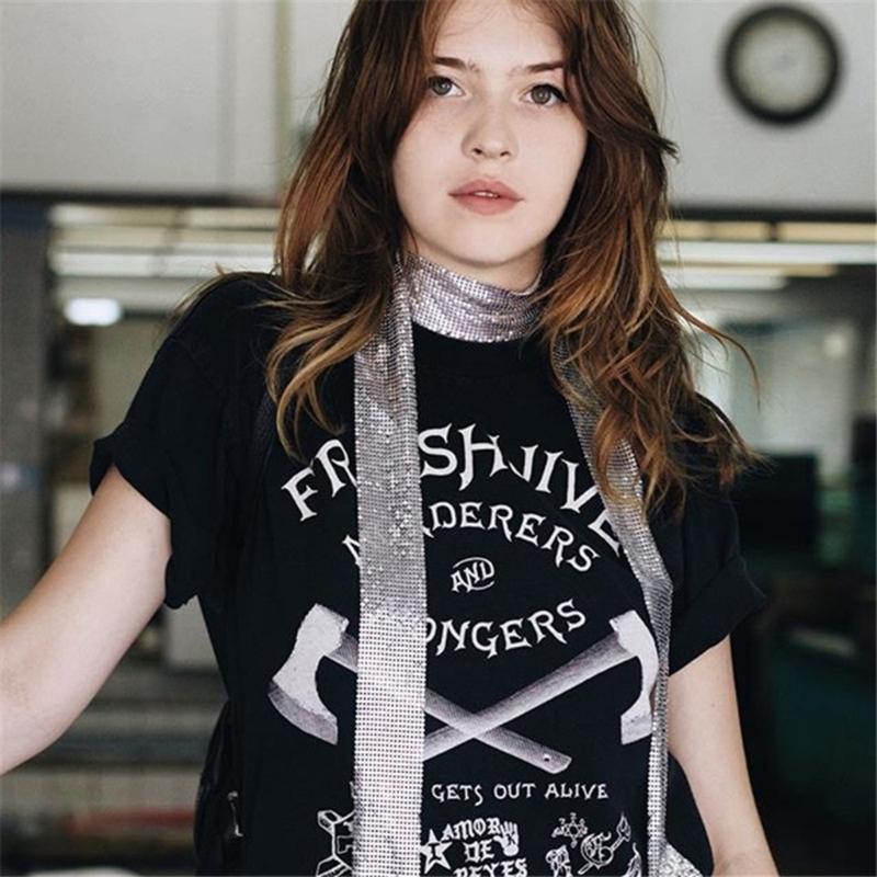 Women Glitter Sparkle-Metal Sequins Neck Tie Scarf Party Evening Long Thin Skinny Tie Shawls Neckerchief Necklace-Decor