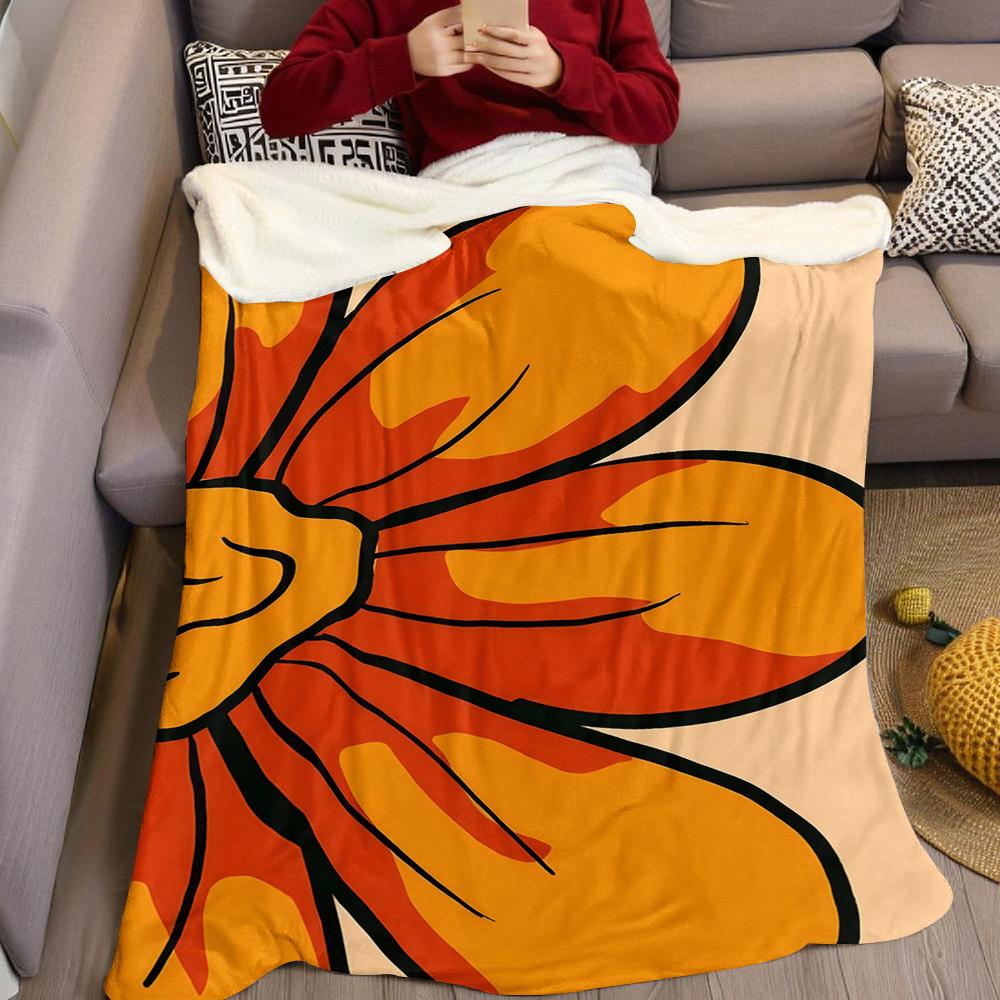 Kräftige Orangefarbene Blume Flanelldecke Warm Weich Halloween Weihnachten Sofa Warm Gemütlich Dekoratives Dekor Geschenk Für Alle Jahreszeiten