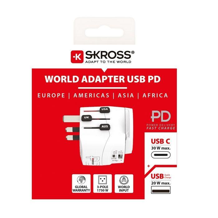 Adaptateur de voyage - skross - pro light - 2 usb - universel - 200 destinations