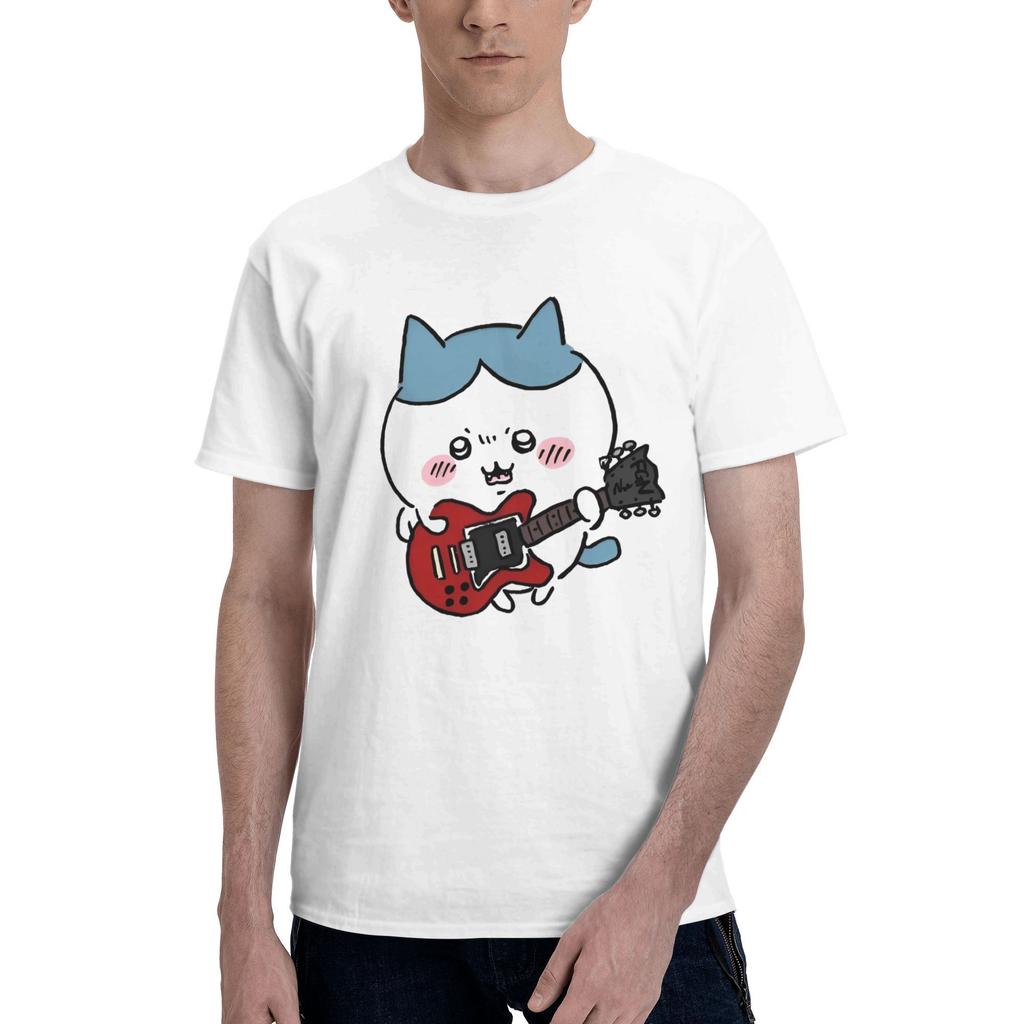 Chiikawa Hachiware Spelar Gitarr Herr T-Shirts Grymma T-Shirts 100% Bomull Harajuku T-shirt För Herr Kortärmad Tryckt T-shirts