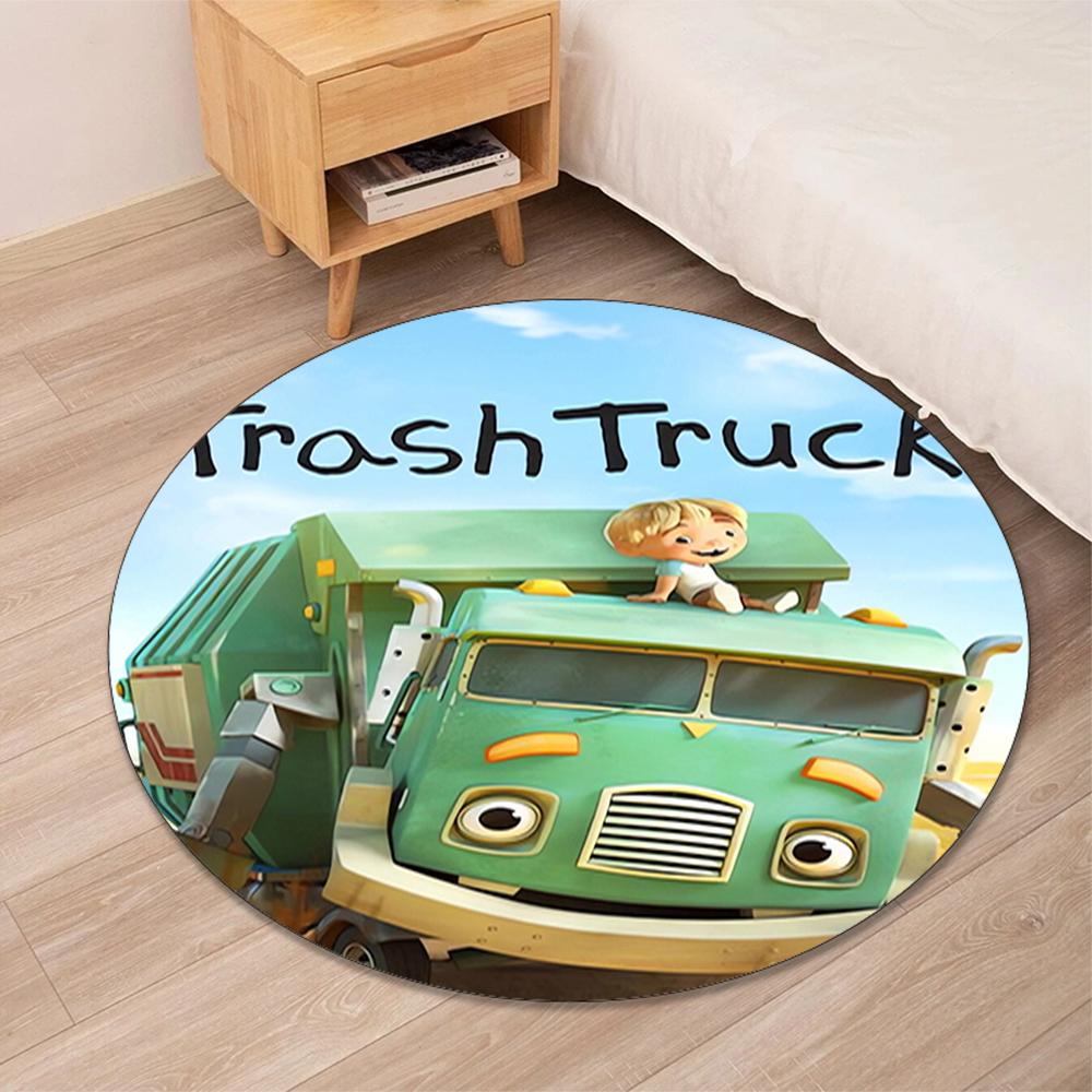 Trash Truck Printed Round Rug Carpet Chair Rug Area Rug Entryway Doormats,for Office Chair Living Room Bedroom Kitchen Room.