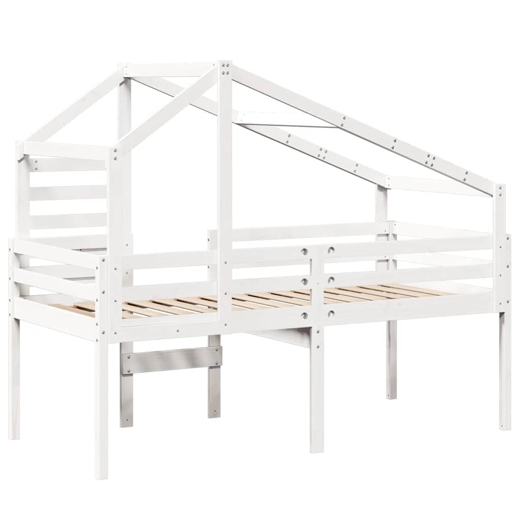 High Bed with Roof White 90 x 200 cm Solid Pine Wood