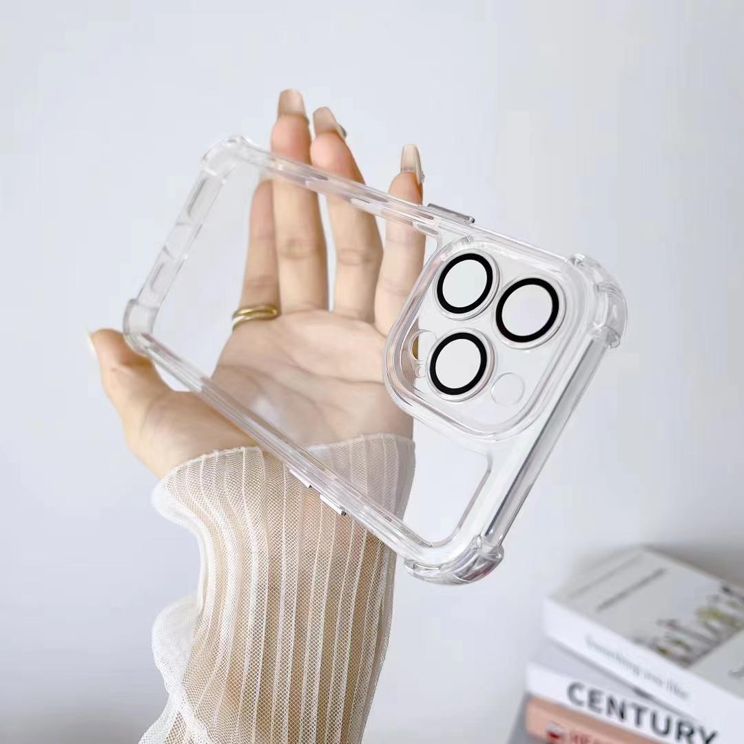 

С защитной пленкой для линз, жесткий чехол для задней панели телефона для iPhone 14 13 12 Pro Max, силиконовый бампер, прозрачный For iPhone 14 Plus прозрачный