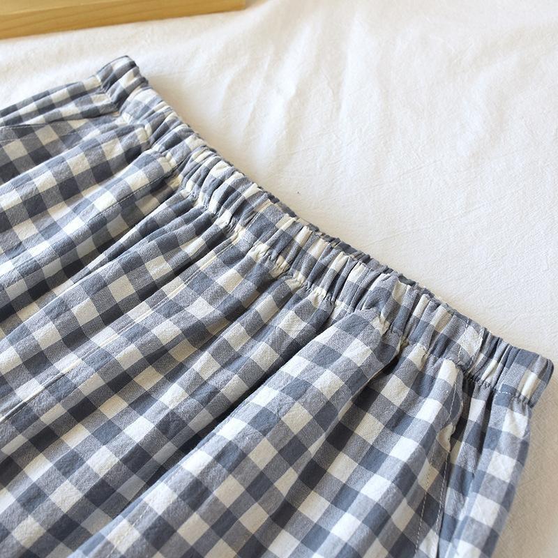 New Summer Couple Japanese Shorts 100% Cotton Men's and Women's Plaid Simple Large Thin Home Shorts Plaid Pajama Pants