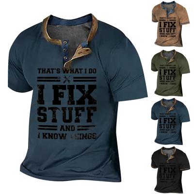 Men's  T-shirt T-shirts Graphic Text Black Military Green Pool Dark Gray 3D Printing Street Casual Short Sleeve Button Down Printed Clothing Basic
