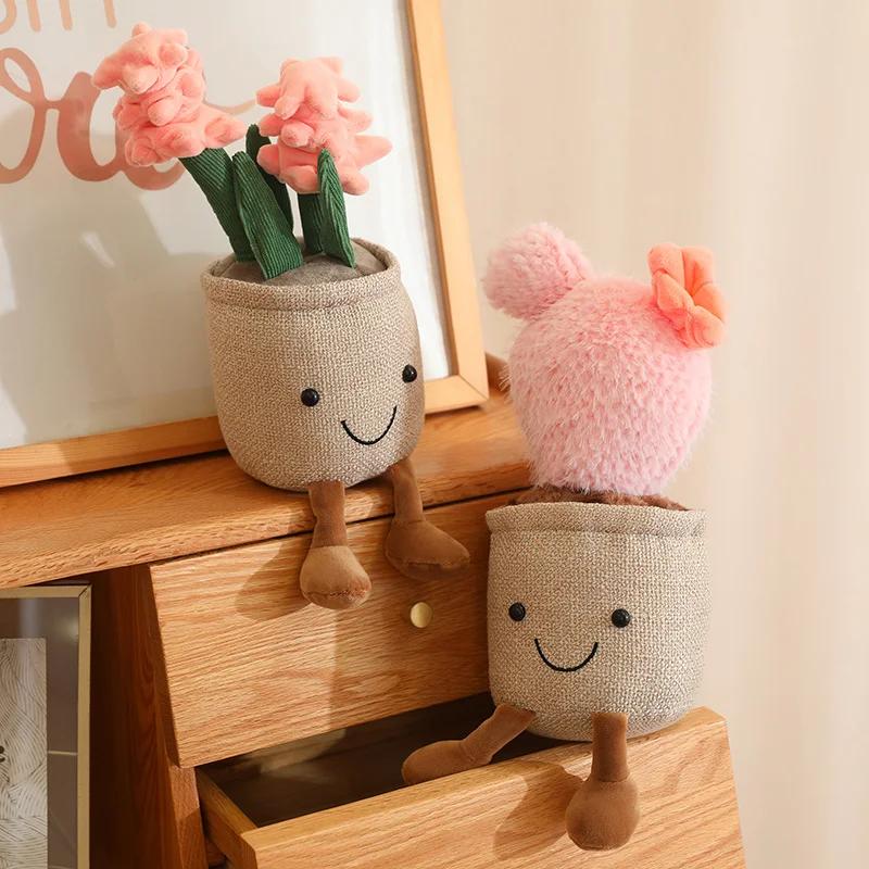 Cactus Seed Plant Plush Toy Succulent Plant Plush Stuffed Potted Flower Decoration Toy Creative Gift for Room Bookshelf Decor