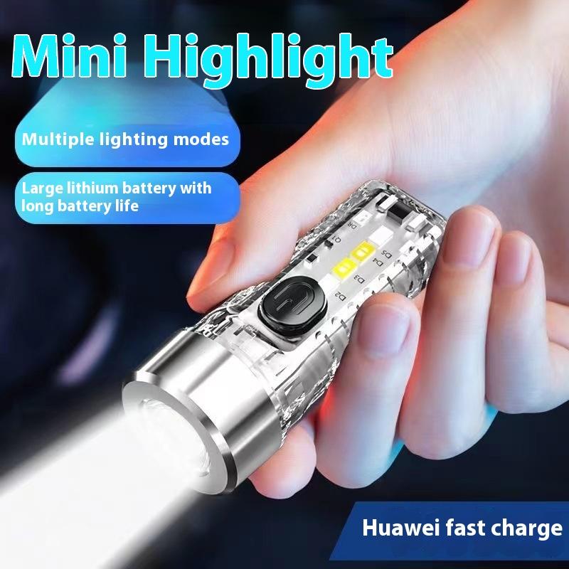 Mini Keychain Flashlight Type-C Fast Charging Waterproof Torch Lamp With Magnet Multifunction Warning Camping Flashlight