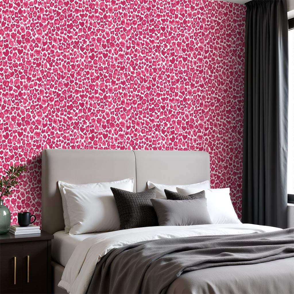 Pink Leopard Heart Spots Wallpaper 22.83"X118" Waterproof Wallpaper for Living Room/Bedroom/Bathroom PVC Wall Sticker