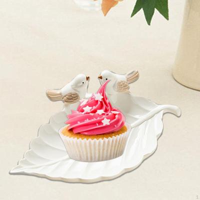 Leaf Trinket Tray with Birds Statue Snack Plate Necklace Key Holder for Room Decor