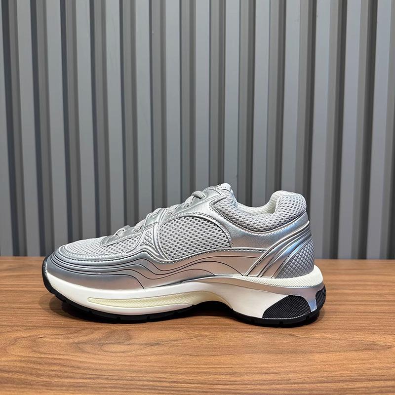 Soleist Silver Horn King Chunky Sole Dad Trainers 25C Leather and Mesh Blend Height-Enhancing Breathable Casual Sports Shoes for Women