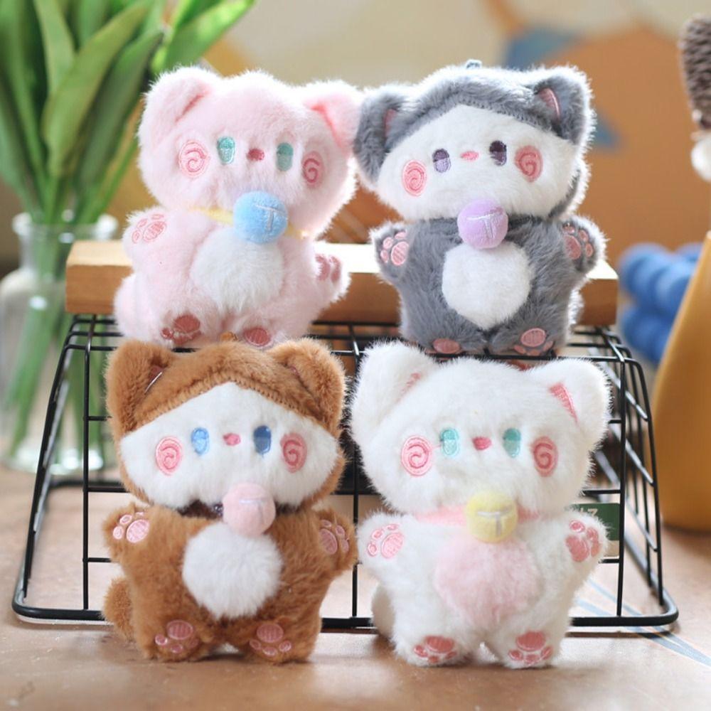 Hugging Cute Cat Plush Doll Stuffed Animal Plush Key Chain Coffee Cat Plush Keychain  Kid Girls