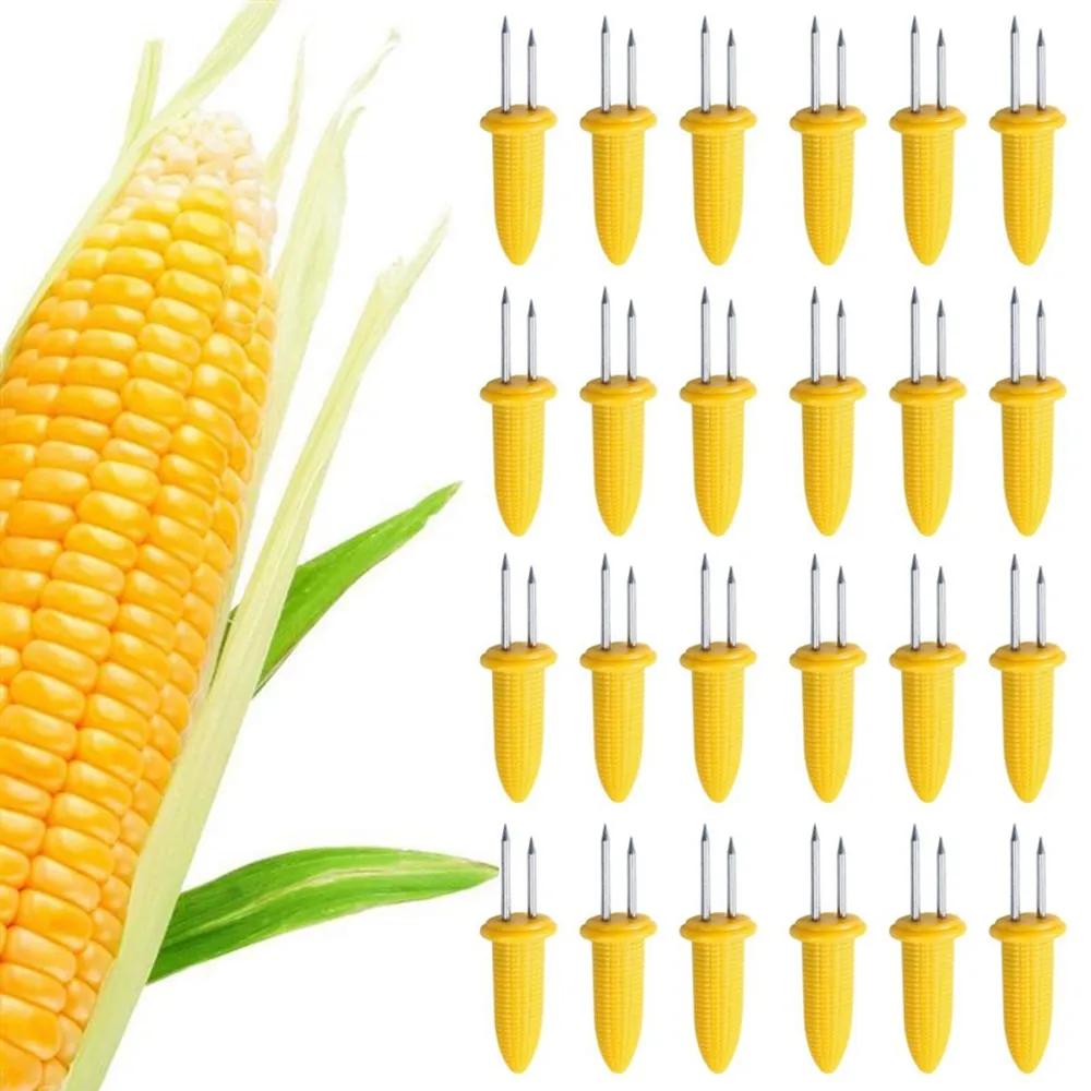 D5 10Pcs Corn Fork BBQ Stainless Steel Corn Holders Handheld Anti Scalding Corn Needle Corn On The Cob Double Fork Barbecue Tool