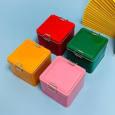 Quadratische Blechdose Keksdose mit Deckel Staubdicht Heimküche Desktop Aufbewahrungsblech Langlebige Schnalle Eisenbox